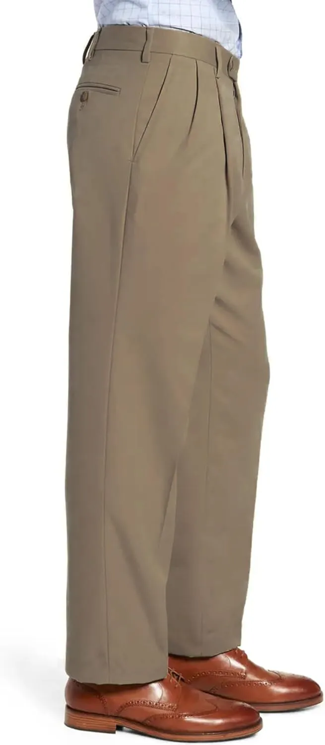 Men's No Iron Pleated Dress Pants Expandable Waist Regular Fit Premium Comfort Slacks