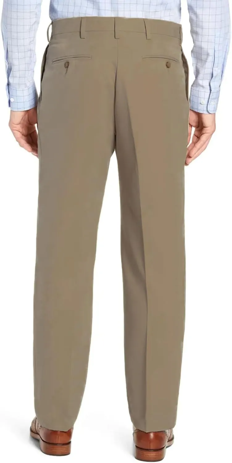 Men's No Iron Pleated Dress Pants Expandable Waist Regular Fit Premium Comfort Slacks