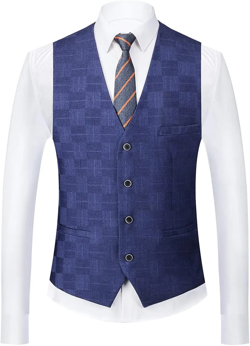 Mens Plaid Suit Slim Fit 3 Pieces Casual Checked Vintage Tuxedo Suit for Men for Wedding Business Party Blazer Pants & Vest