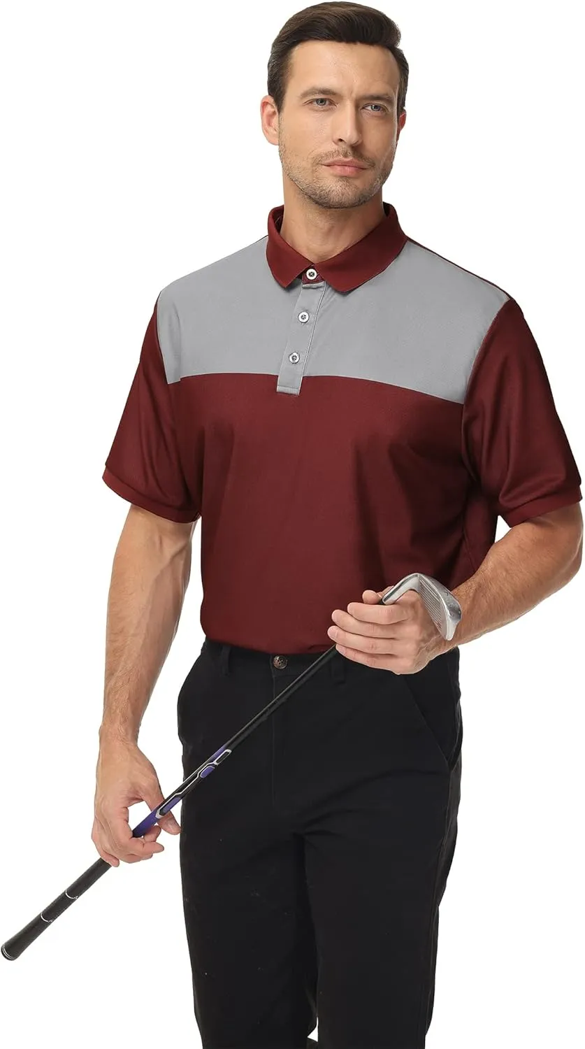 Men's Short Sleeve Polo Shirt Moisture Wicking Performance Dry Fit Golf Polo with Pocket