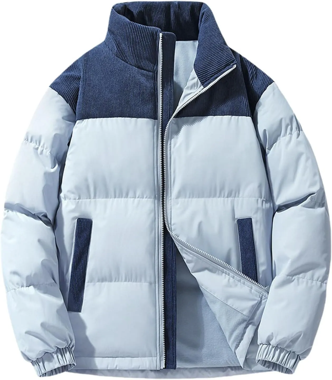 Mens Water Resistant Lightweight Puffer Jacket, Warm Winter Coat with Long Sleeve Zip Up, Quilted Down Jackets