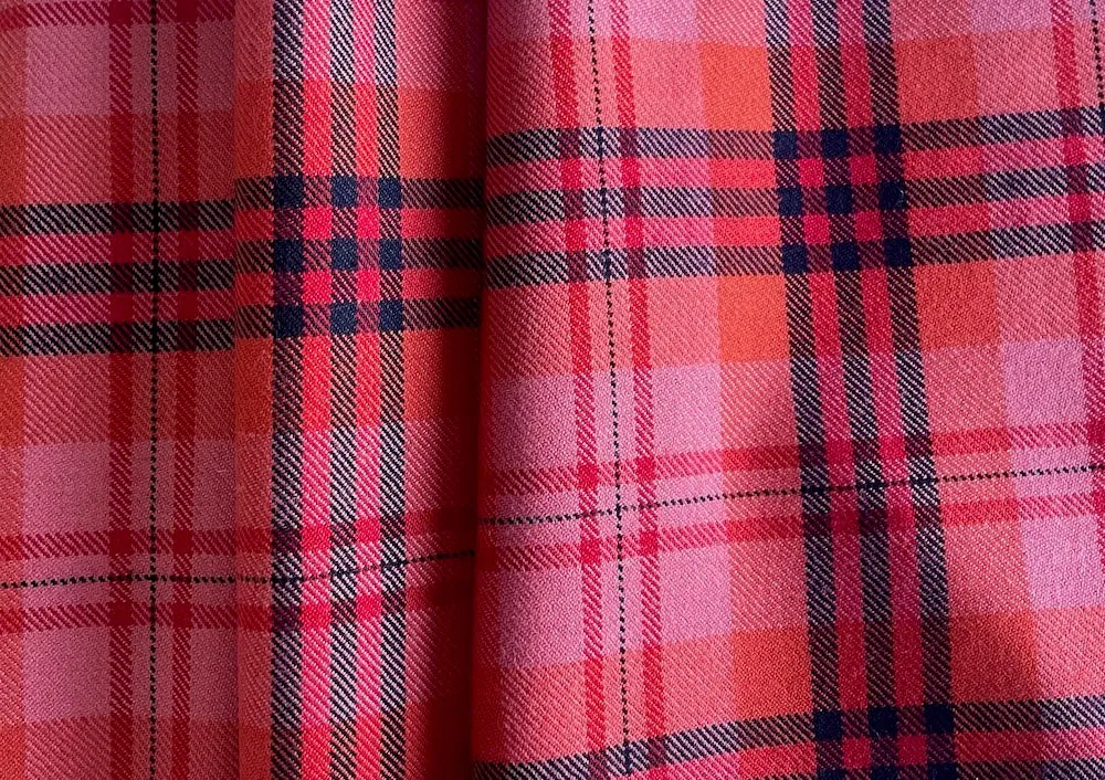 Mid-Weight Vintage 1960s-Inspired Bubblegum Pink, Vermilion & Tangerine Wool Blend Flannel (Made in Italy)