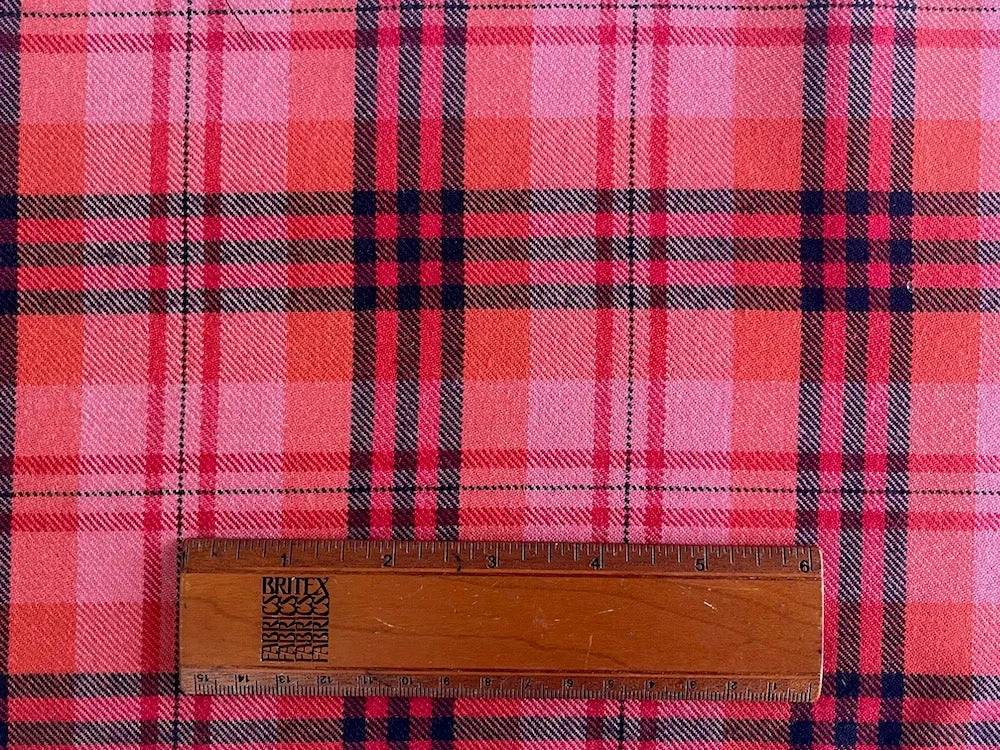 Mid-Weight Vintage 1960s-Inspired Bubblegum Pink, Vermilion & Tangerine Wool Blend Flannel (Made in Italy)