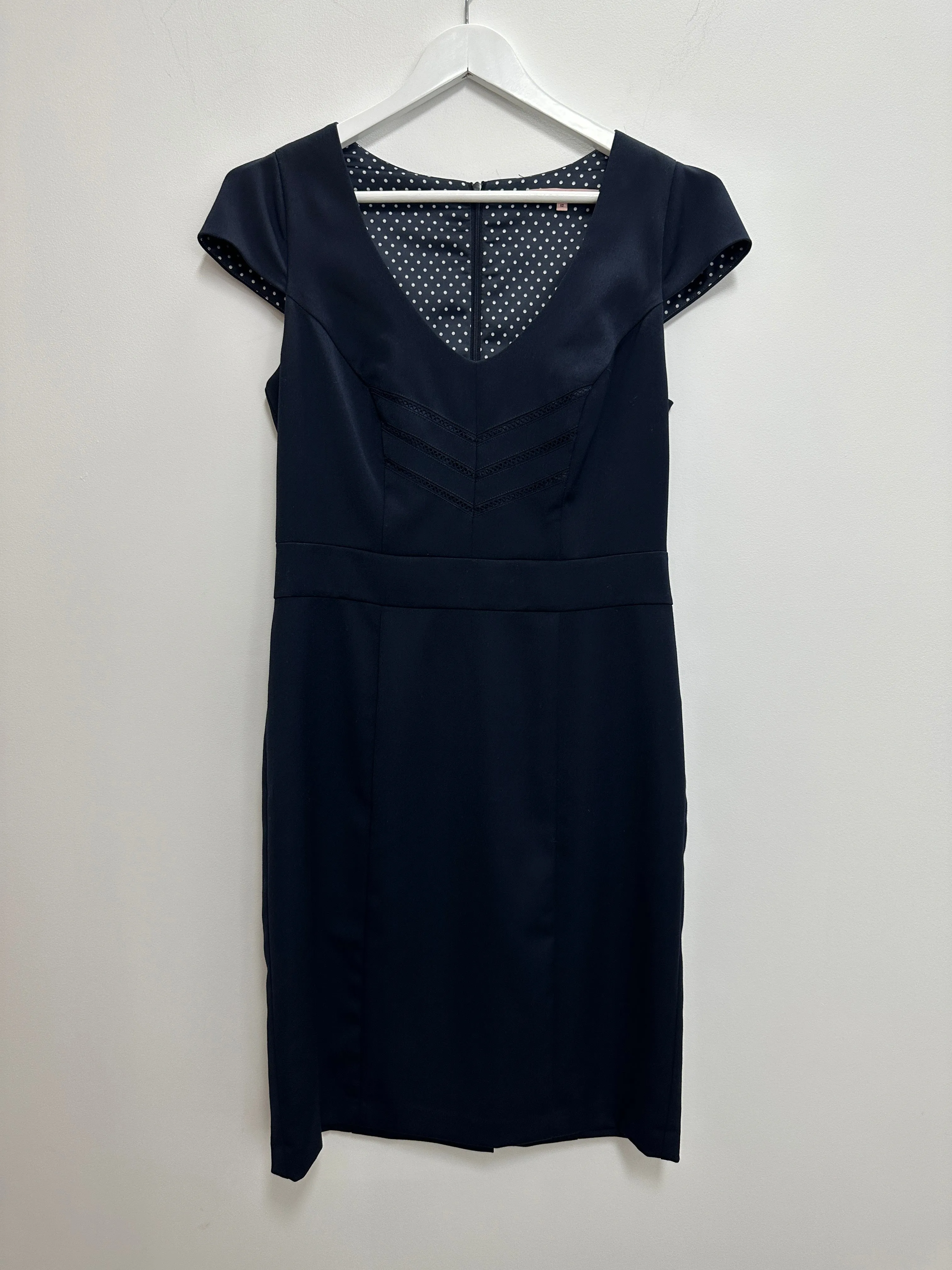 Navy Cap Sleeve Knee Length Dress