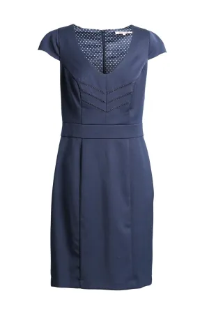 Navy Cap Sleeve Knee Length Dress