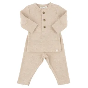 oh baby! Mini Honeycomb Elbow Patch Henley Set - Sand
