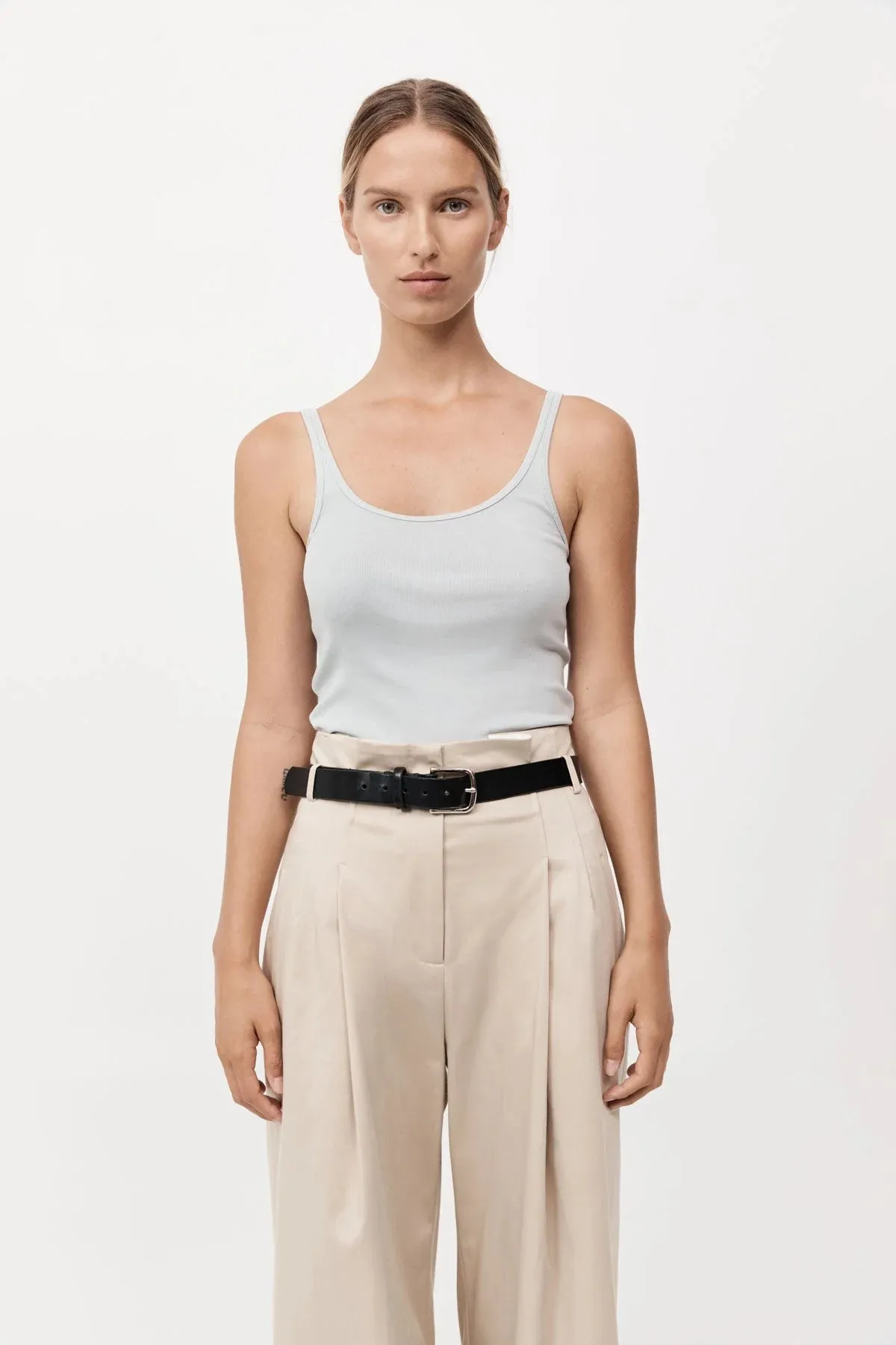 Organic Cotton Slim Scoop Tank - Silver