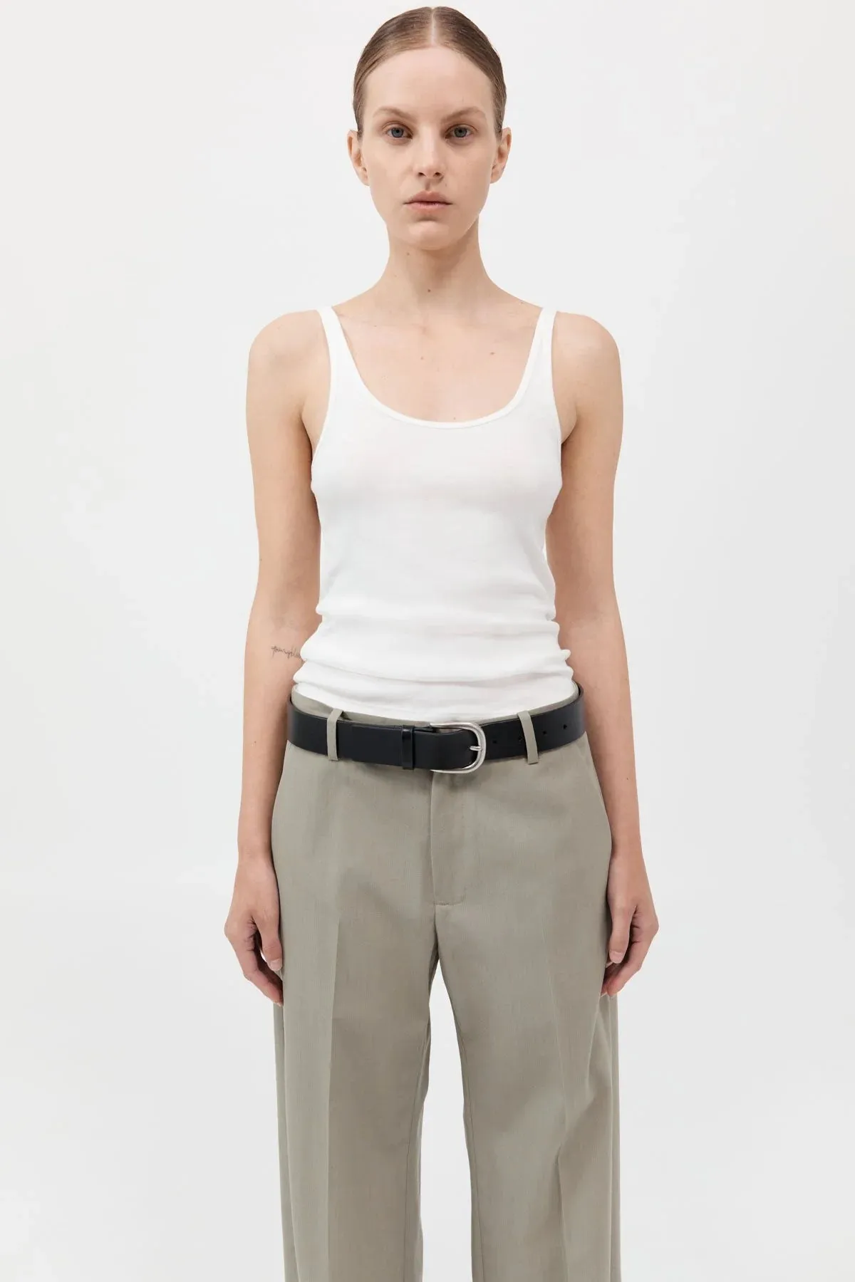 Organic Cotton Slim Scoop Tank - White