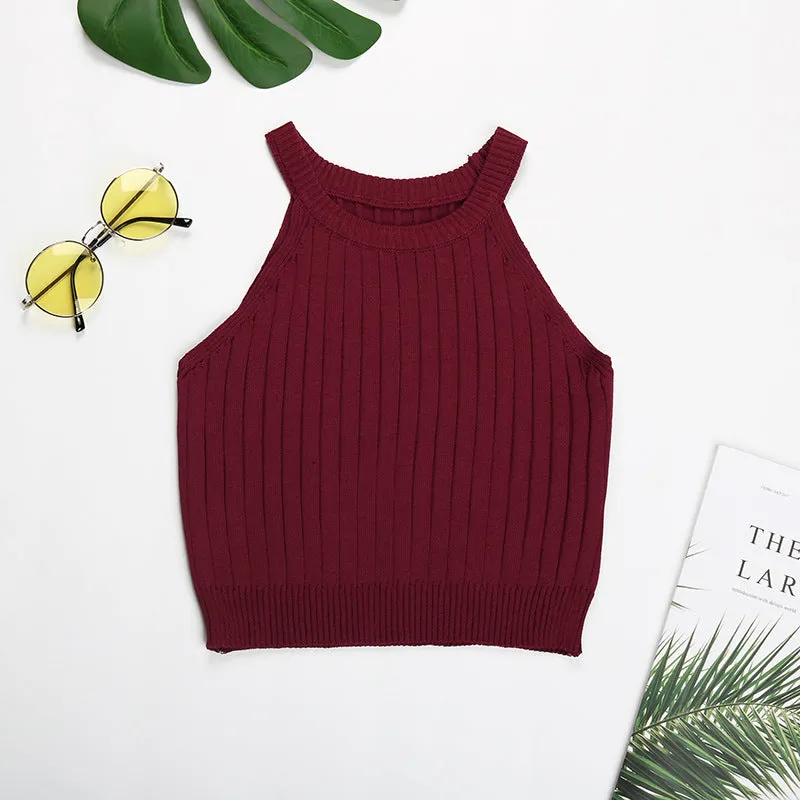 PEOPLETERRITORY 2025 Express popular sports short vest women's summer neck knitting slim tube top small suspender top