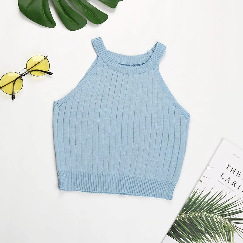 PEOPLETERRITORY 2025 Express popular sports short vest women's summer neck knitting slim tube top small suspender top