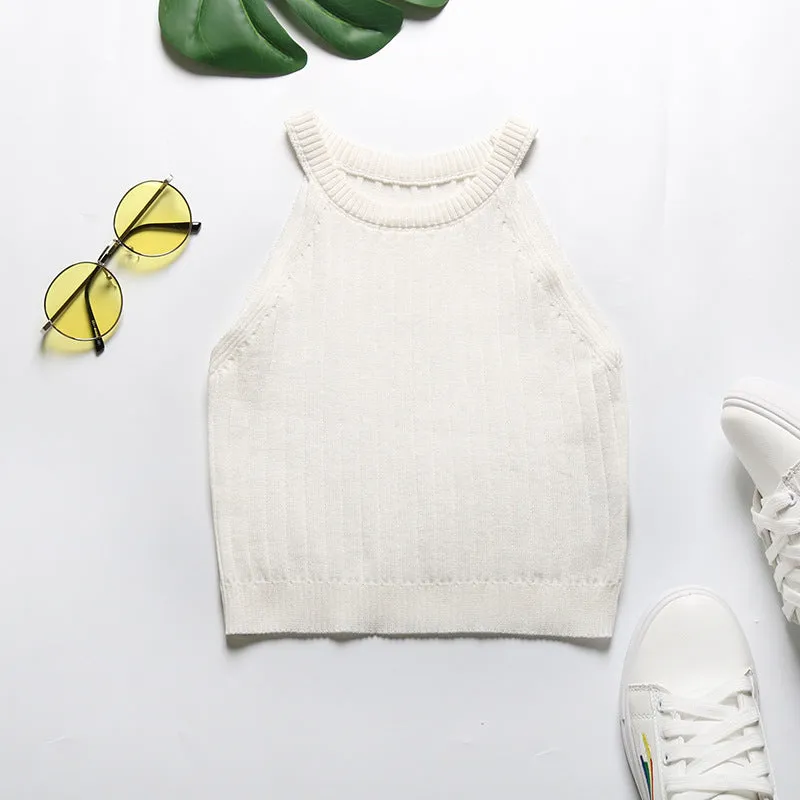 PEOPLETERRITORY 2025 Express popular sports short vest women's summer neck knitting slim tube top small suspender top