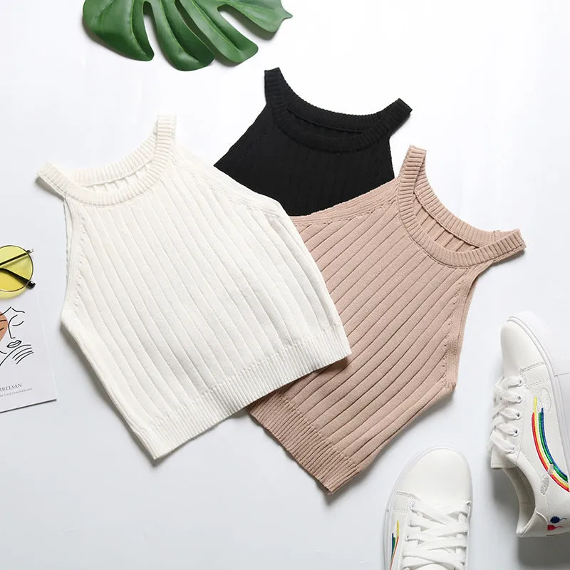 PEOPLETERRITORY 2025 Express popular sports short vest women's summer neck knitting slim tube top small suspender top
