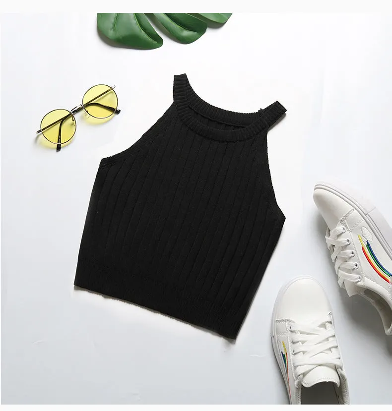 PEOPLETERRITORY 2025 Express popular sports short vest women's summer neck knitting slim tube top small suspender top