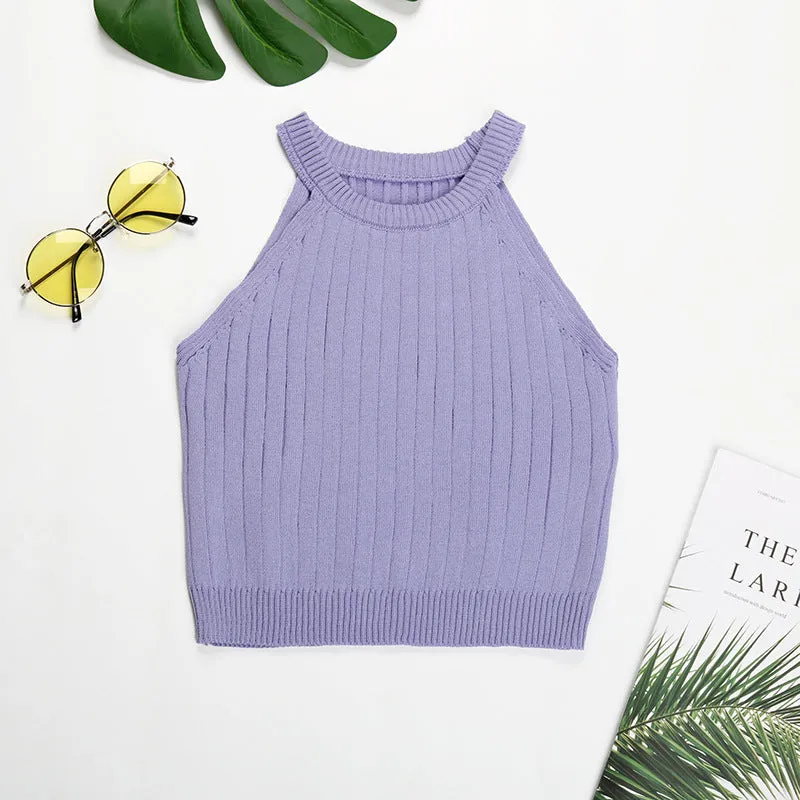 PEOPLETERRITORY 2025 Express popular sports short vest women's summer neck knitting slim tube top small suspender top