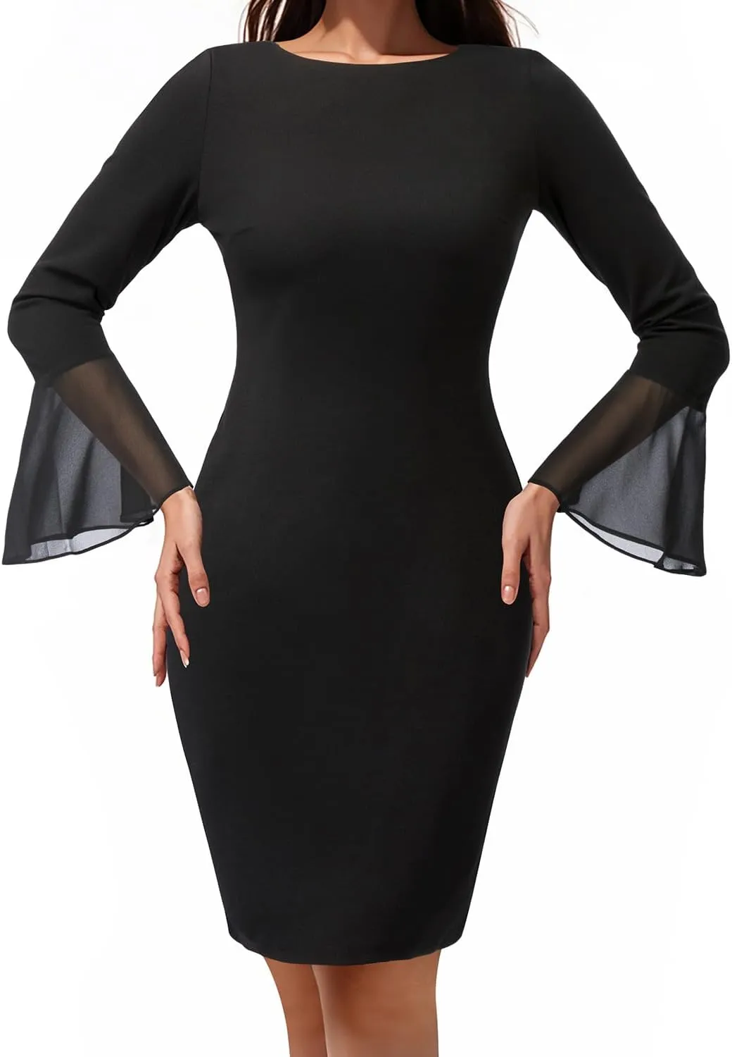 Pinup Fashion Work Dresses for Women Business Long Sleeve Fall Bodycon Pencil Knee Length Sheath Elegant Dress