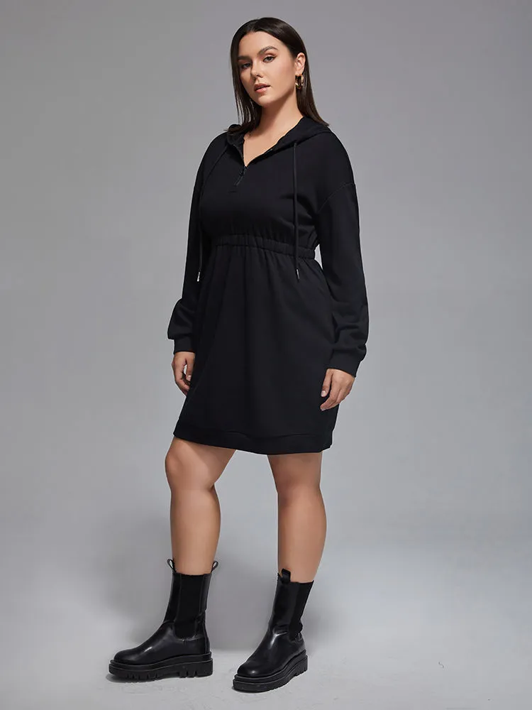 Plus Drawstring Zipper Hoodie Dress