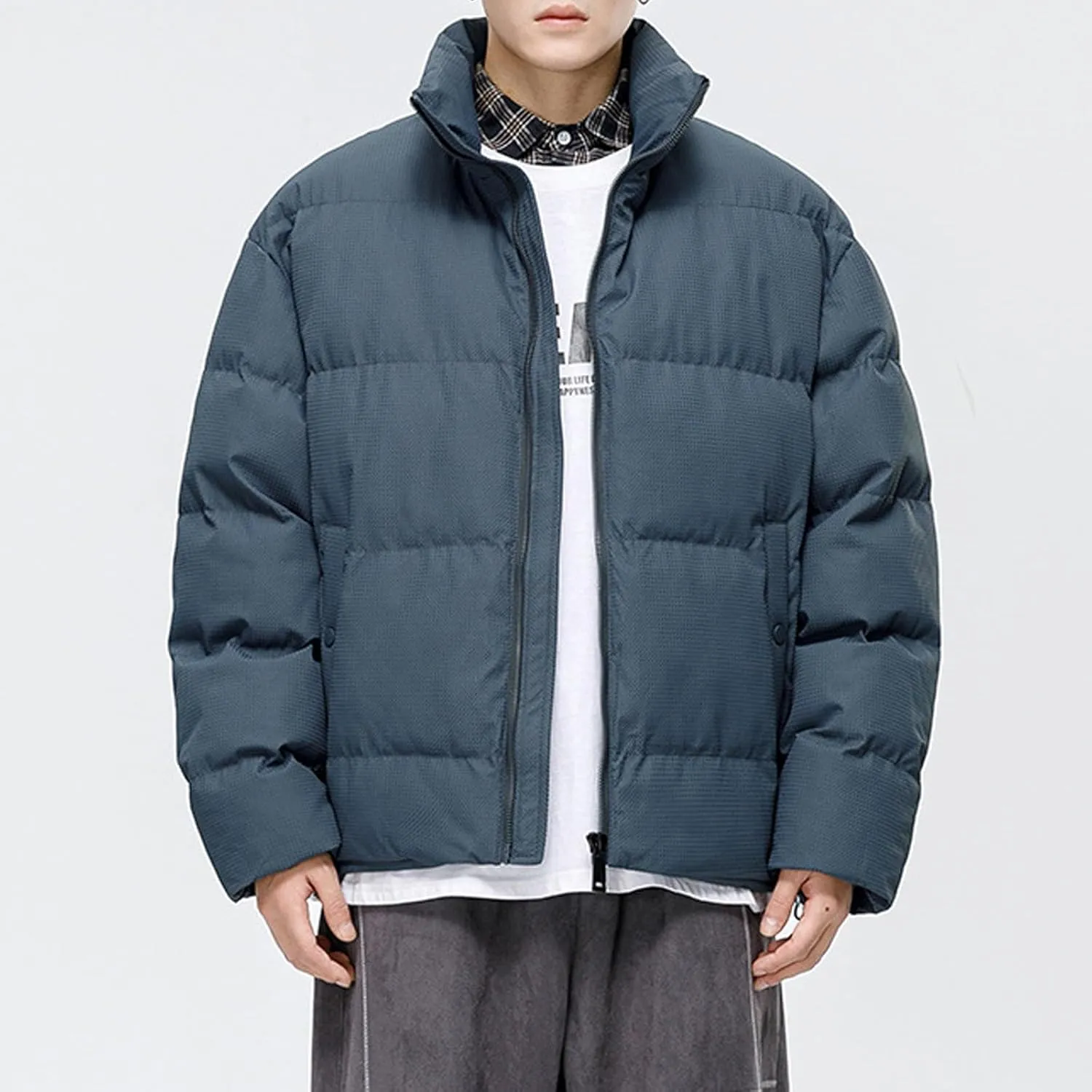Quilted Jacket for Teen Boys, Thicken Full Zip Long Sleeve Winter Jackets Puffy Insulated Jacket Casual Men's Puffer Vest