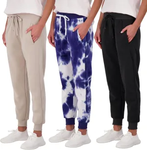 Real Essentials 3 Pack: Women's Ultra-Soft & Warm Fleece Joggers Sweatpants with Pocket (Available in Plus Size)