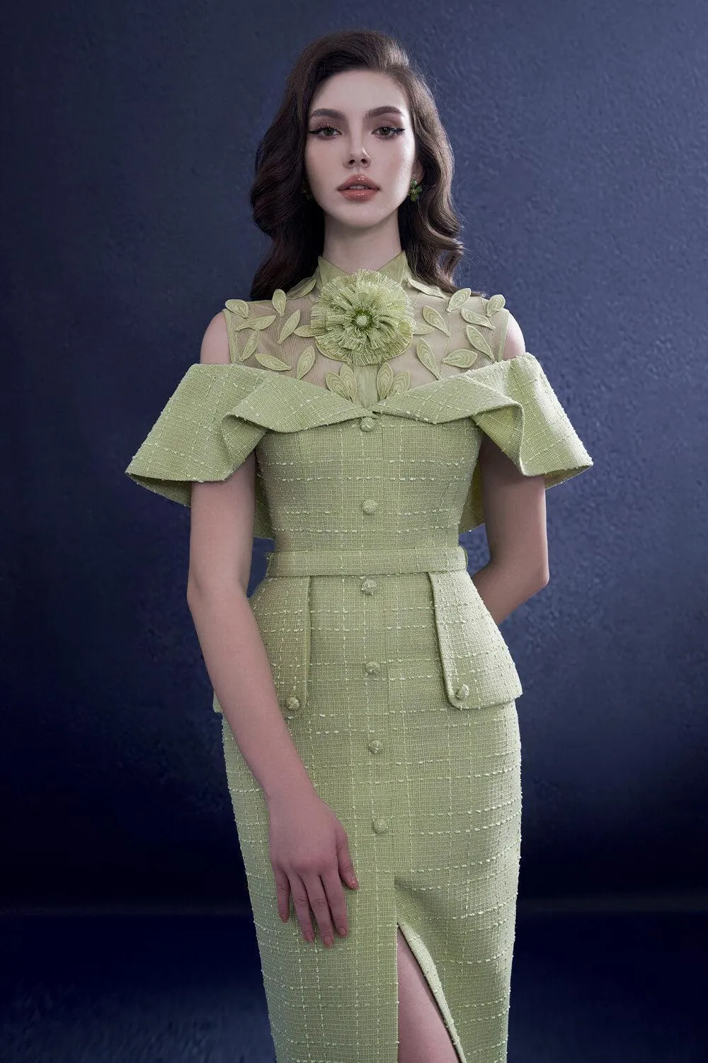 Revela Pencil Cold Shoulder Sleeved Tweed Knee-length Dress
