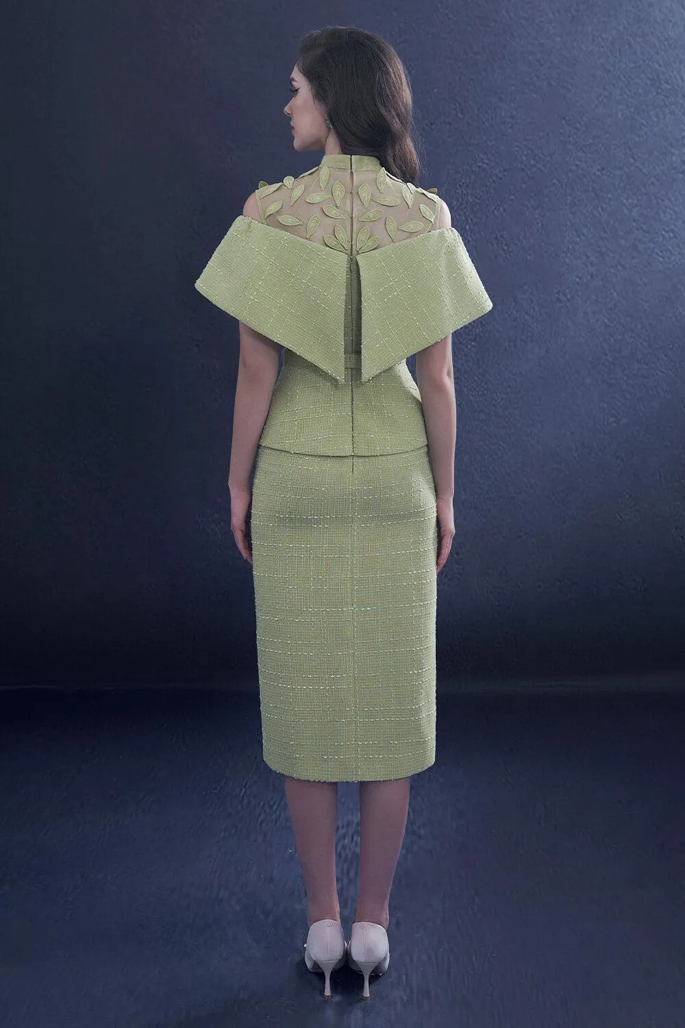 Revela Pencil Cold Shoulder Sleeved Tweed Knee-length Dress