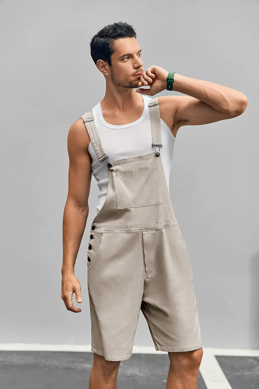 Runcati Mens Casual Bib Overall Shorts Lightweight Cotton Loose Fit Denim Jumpersuit Walkshort Pockets Rompers