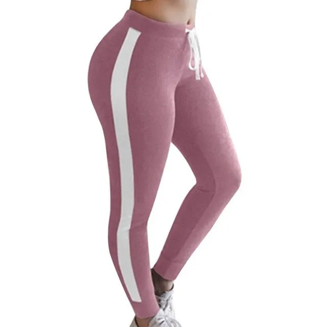 Side stripe casual elastic waist legging joggers