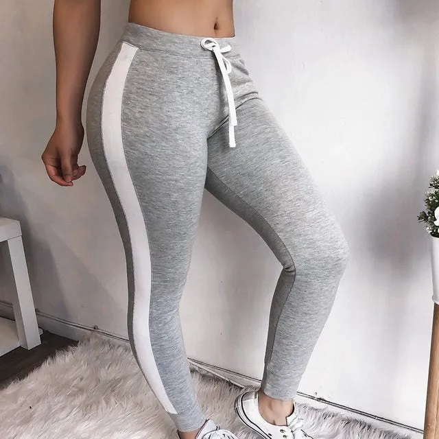 Side stripe casual elastic waist legging joggers