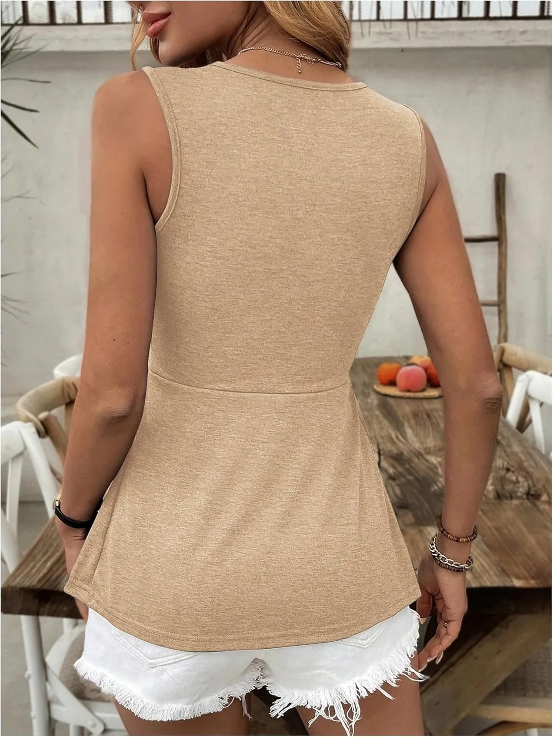SOLY HUX Women's Tank Top Twist Front V Neck Sleeveless Peplum Summer Tops