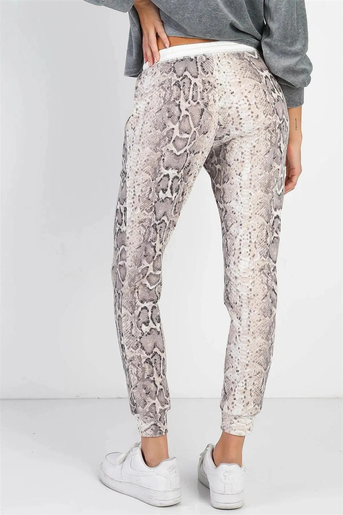 Taupe Waffle Knit Snake Print Jogger Pants /1-1-1