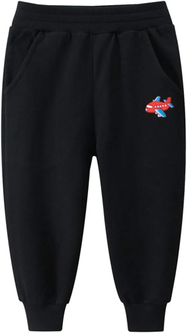 Toddler Boy's 2Pcs Pants, Kids Cotton Pull on Jogger, Boys Dinosaur Elastic Sweatpants
