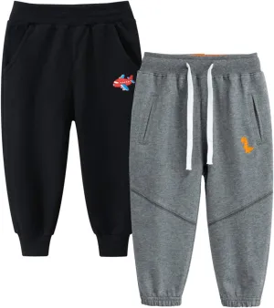 Toddler Boy's 2Pcs Pants, Kids Cotton Pull on Jogger, Boys Dinosaur Elastic Sweatpants