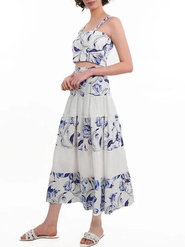 Trendy Floral Print Crop Top And Skirt Co Ord Set