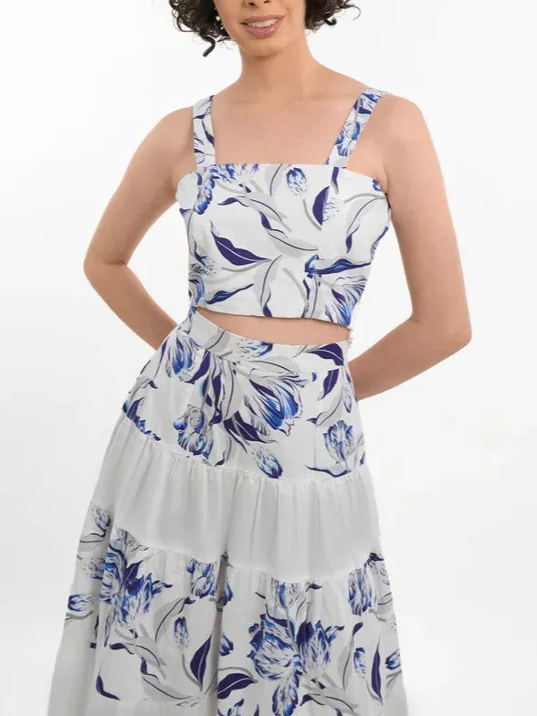 Trendy Floral Print Crop Top And Skirt Co Ord Set