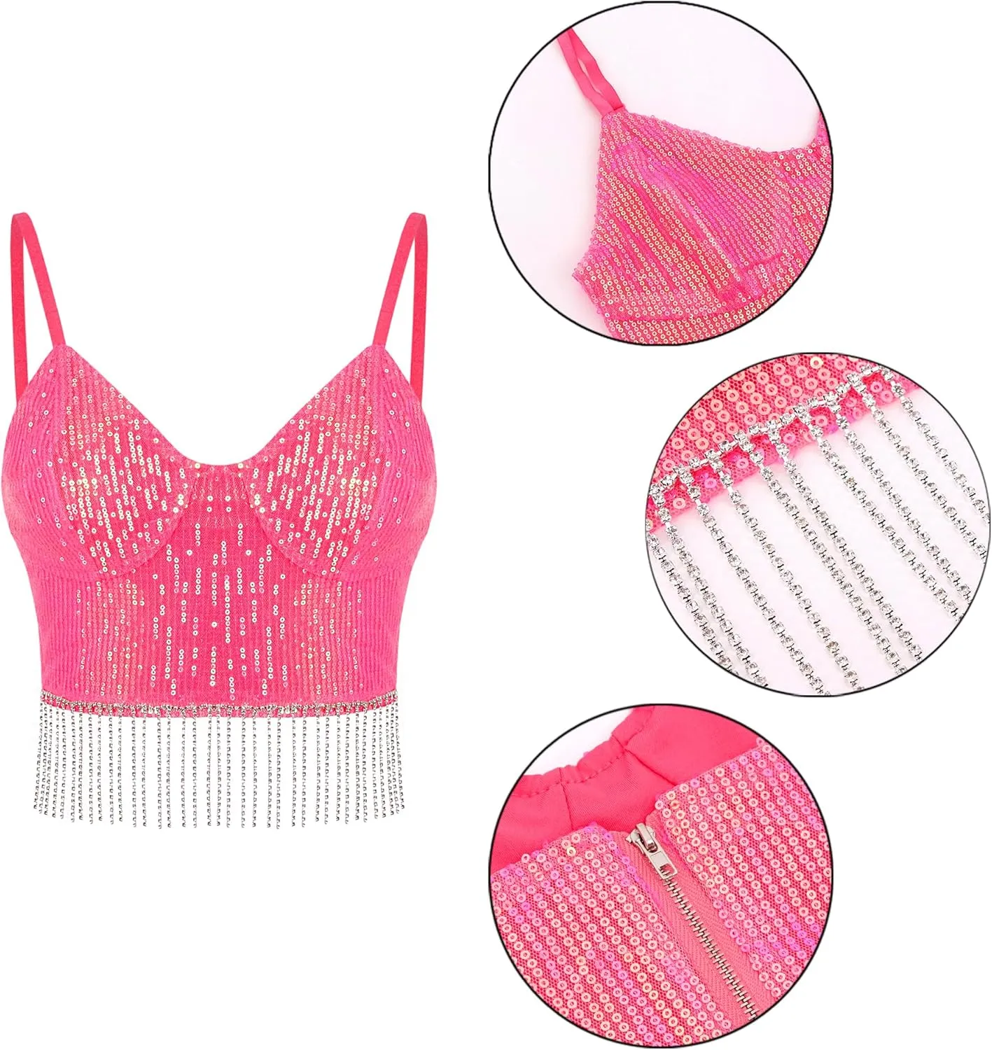 Vimoisa Women Reflective Metallic Tank Top Bustier Spaghetti Strap Crop Top Tight Sleeveless Tube Top Vest Blouse