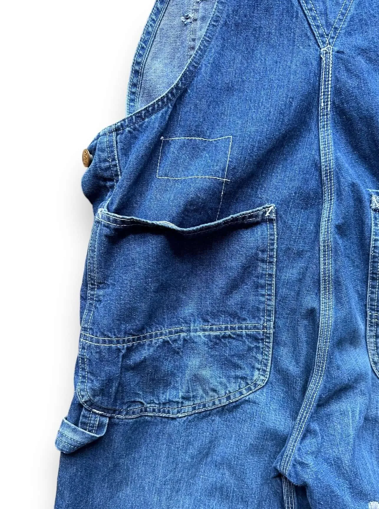 Vintage 70's Era Lee Farm Repaired Denim Overalls W34 | Vintage Denim Workwear Seattle | Seattle Vintage Denim