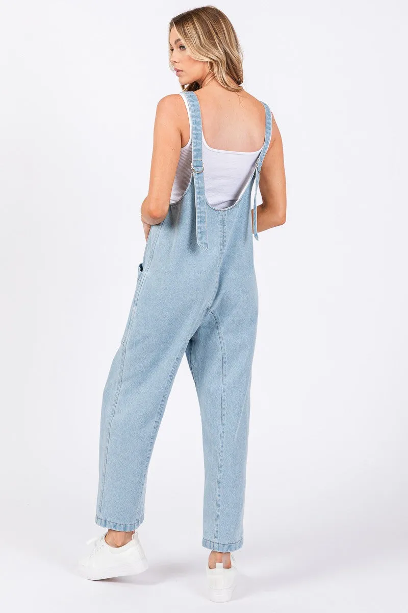Washed Denim Overalls