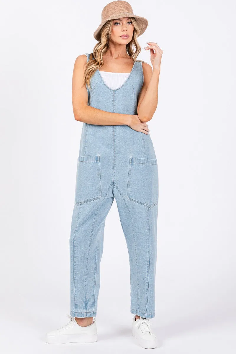 Washed Denim Overalls