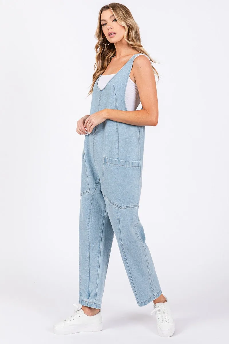 Washed Denim Overalls