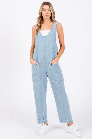 Washed Denim Overalls