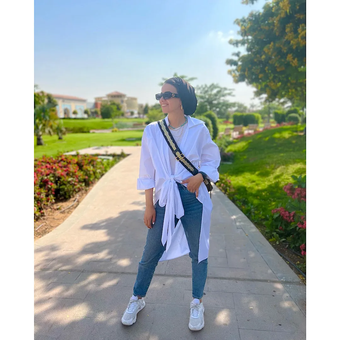 White poplin wrap draped blouse