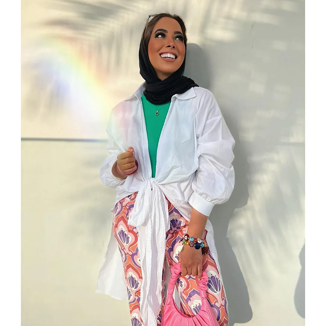 White poplin wrap draped blouse