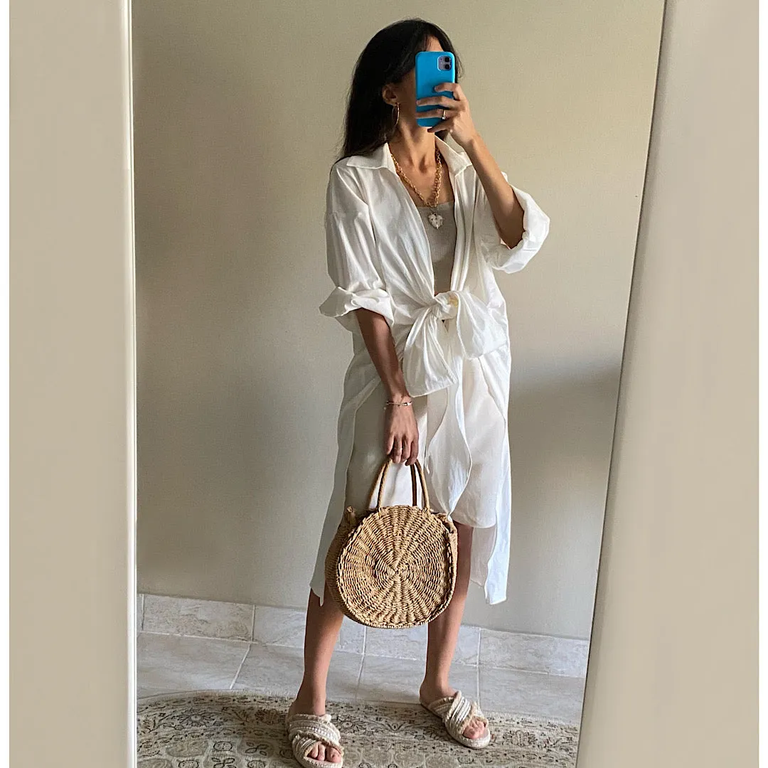 White poplin wrap draped blouse