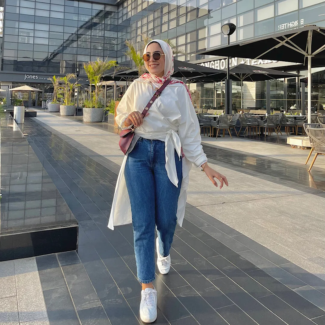 White poplin wrap draped blouse