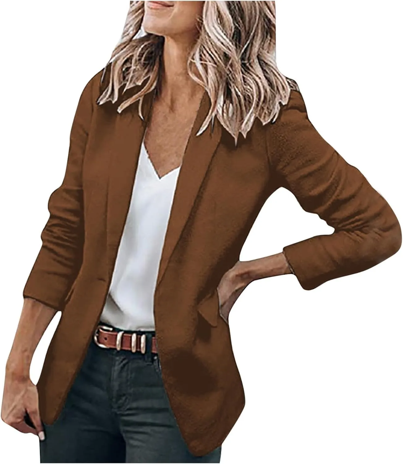 Women Fall Fashion 2024 Blazers Long Sleeve Open Front Button Blazer Jackets Solid Color Work Office Suit Jacket