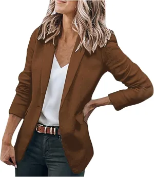 Women Fall Fashion 2024 Blazers Long Sleeve Open Front Button Blazer Jackets Solid Color Work Office Suit Jacket
