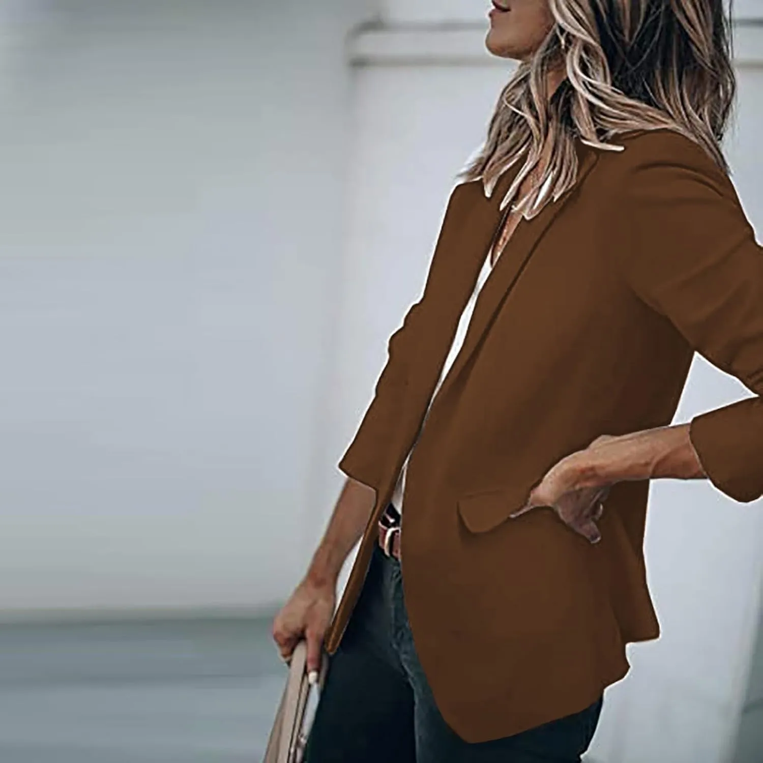 Women Fall Fashion 2024 Blazers Long Sleeve Open Front Button Blazer Jackets Solid Color Work Office Suit Jacket