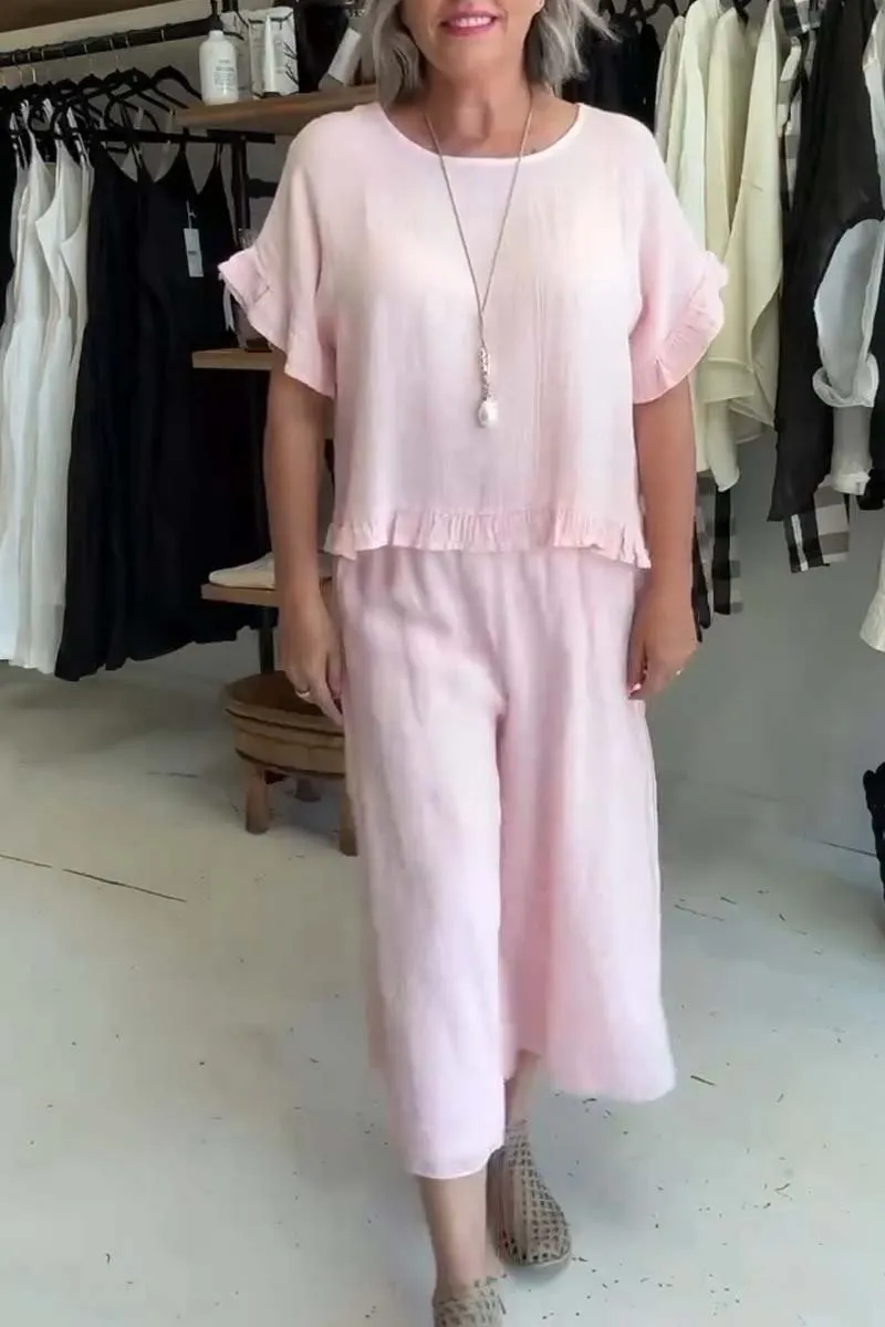 Women's casual cotton and linen two-piece set