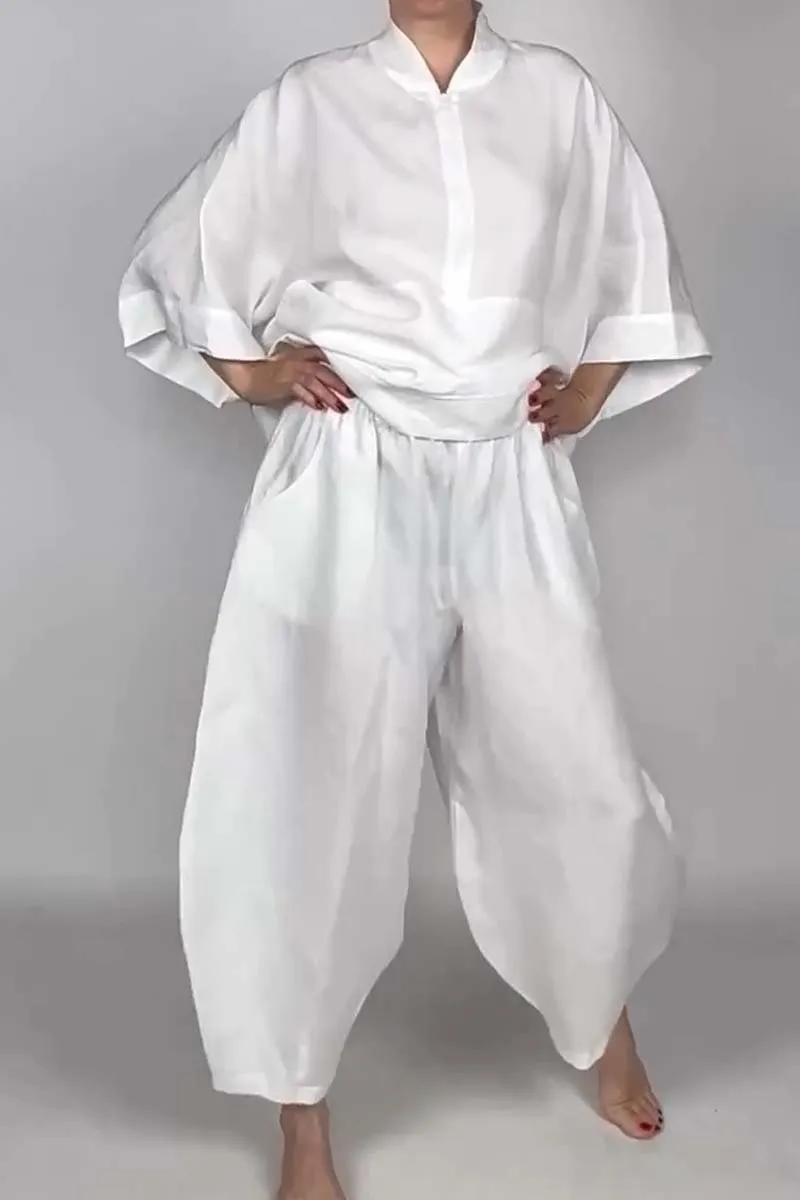 Women's casual half-zip top   bloomers solid color two-piece set