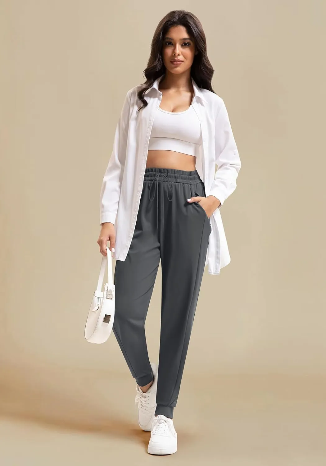 Women's Joggers Pants with Zipper Pockets High Waisted Athletic Drawstring Sweatpants for Lounge Workout Jogging 2024