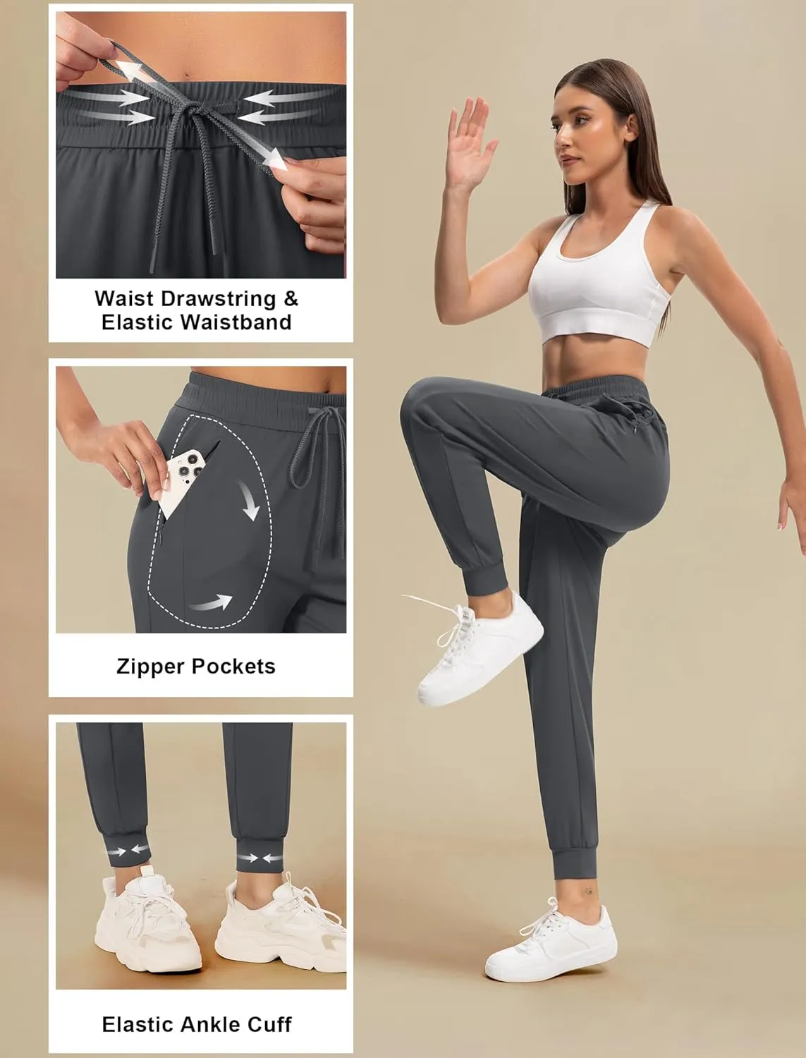 Women's Joggers Pants with Zipper Pockets High Waisted Athletic Drawstring Sweatpants for Lounge Workout Jogging 2024